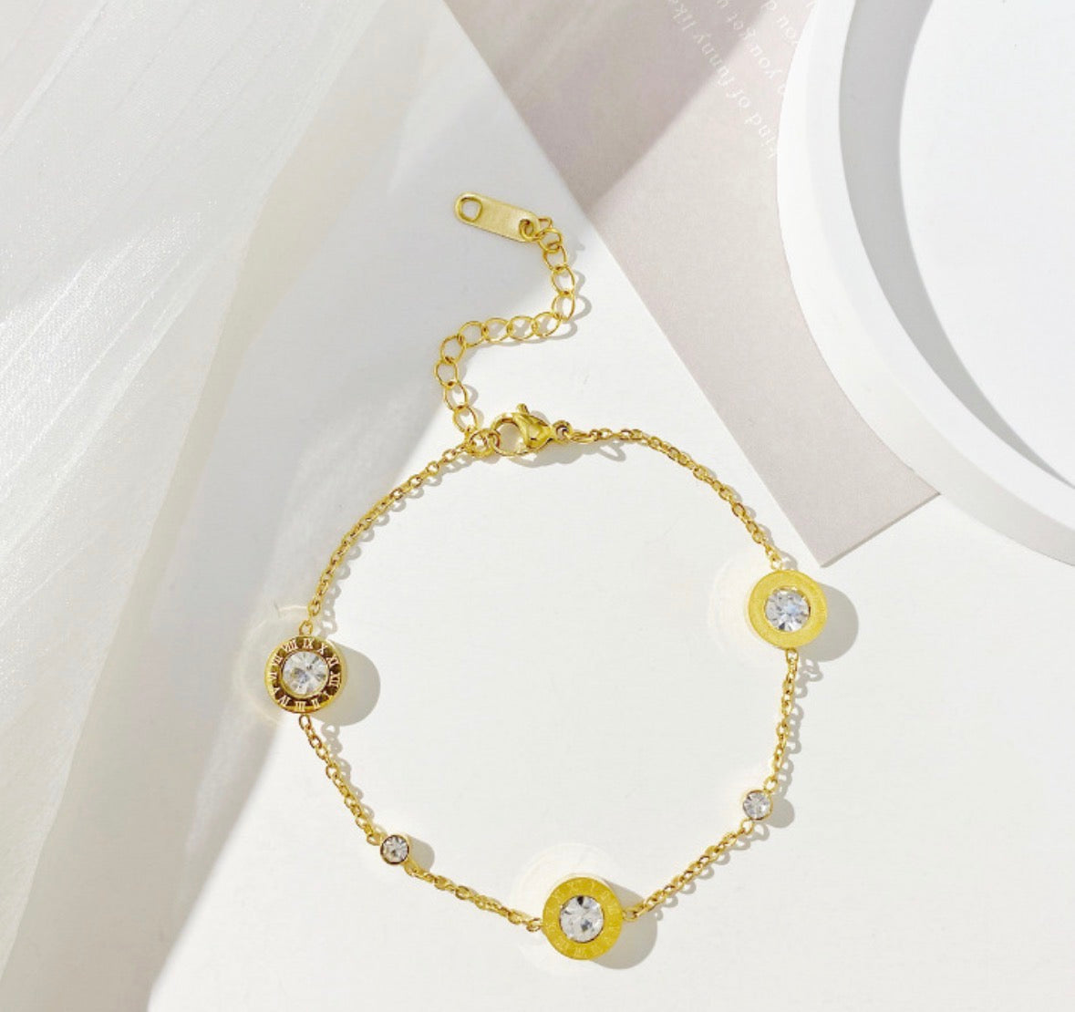 B899 Pulsera romana doble diamante acero inoxidable 19cm