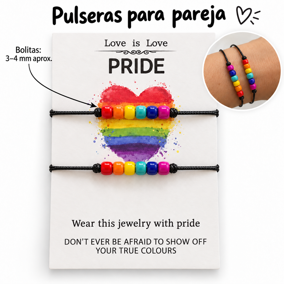 B319 Duo pulseras de hilo arcoiris pareja incluye 2 pulseras