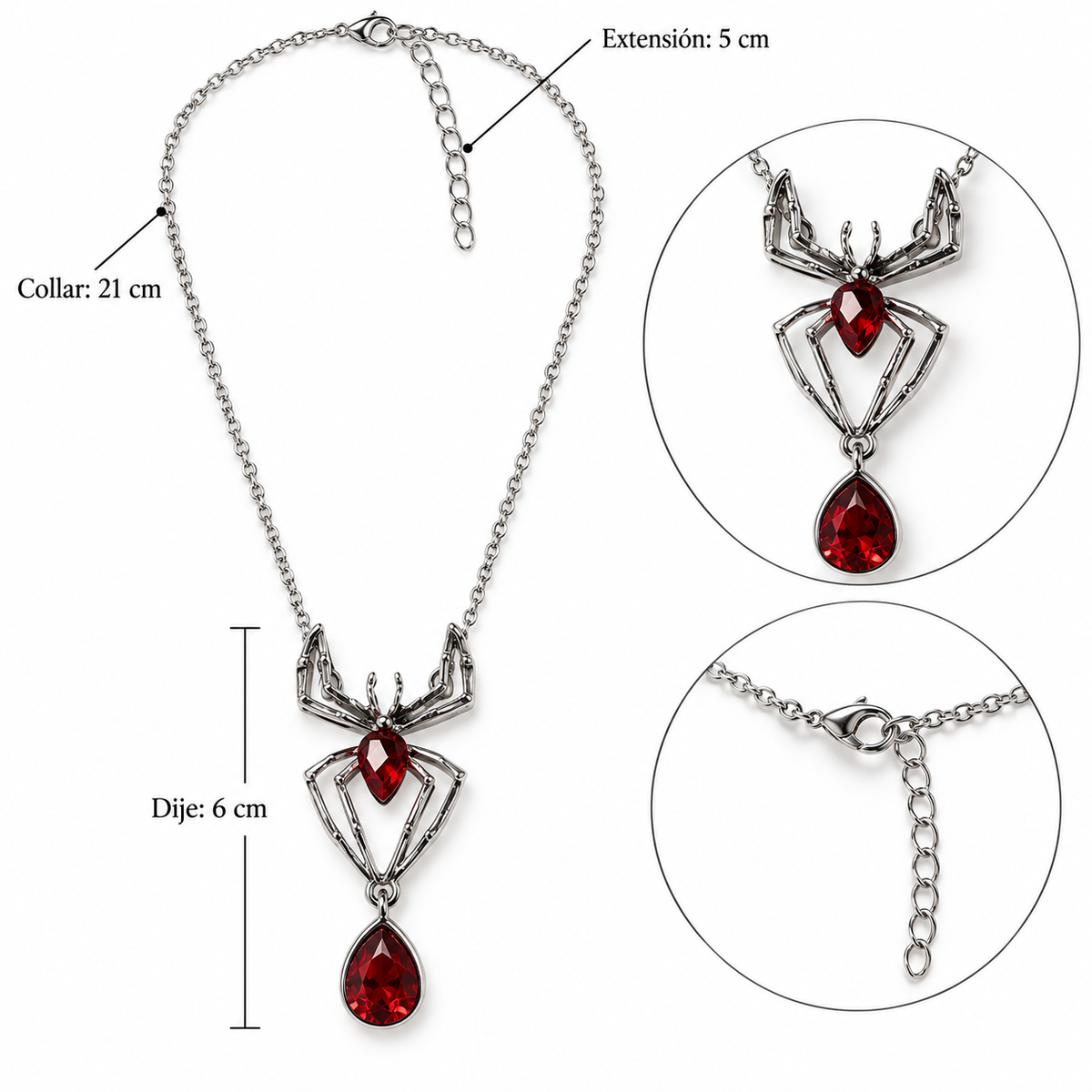 H160 Collar araña aleacion cristal Halloween