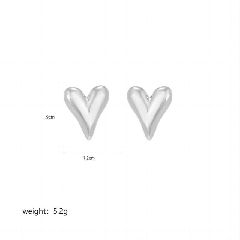 E3144P Aretes corazon plateado acero inoxidable chapado en oro 18k largo 1.9cm