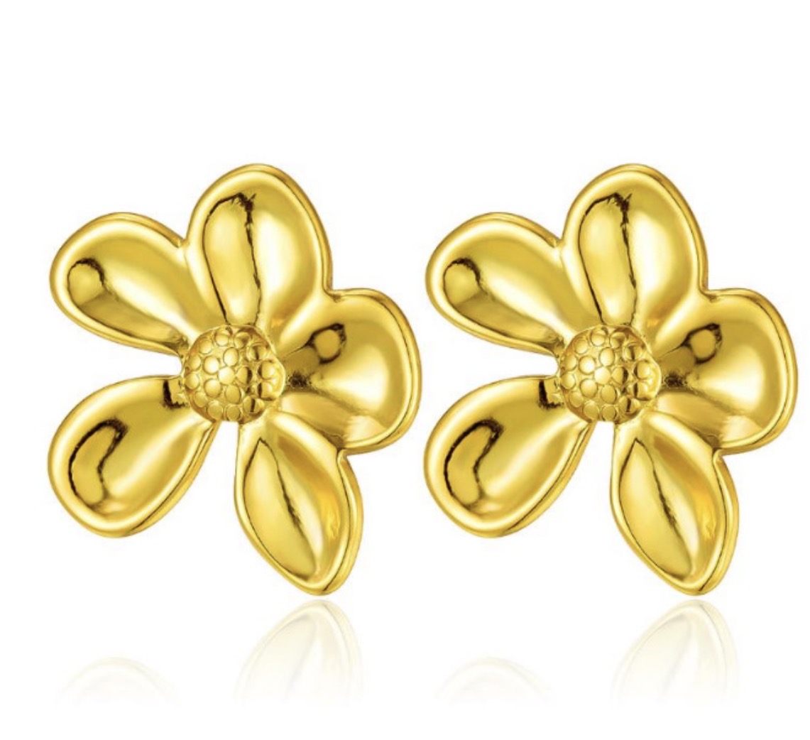 E5518 Aretes flor dorada acero inoxidable 4cm