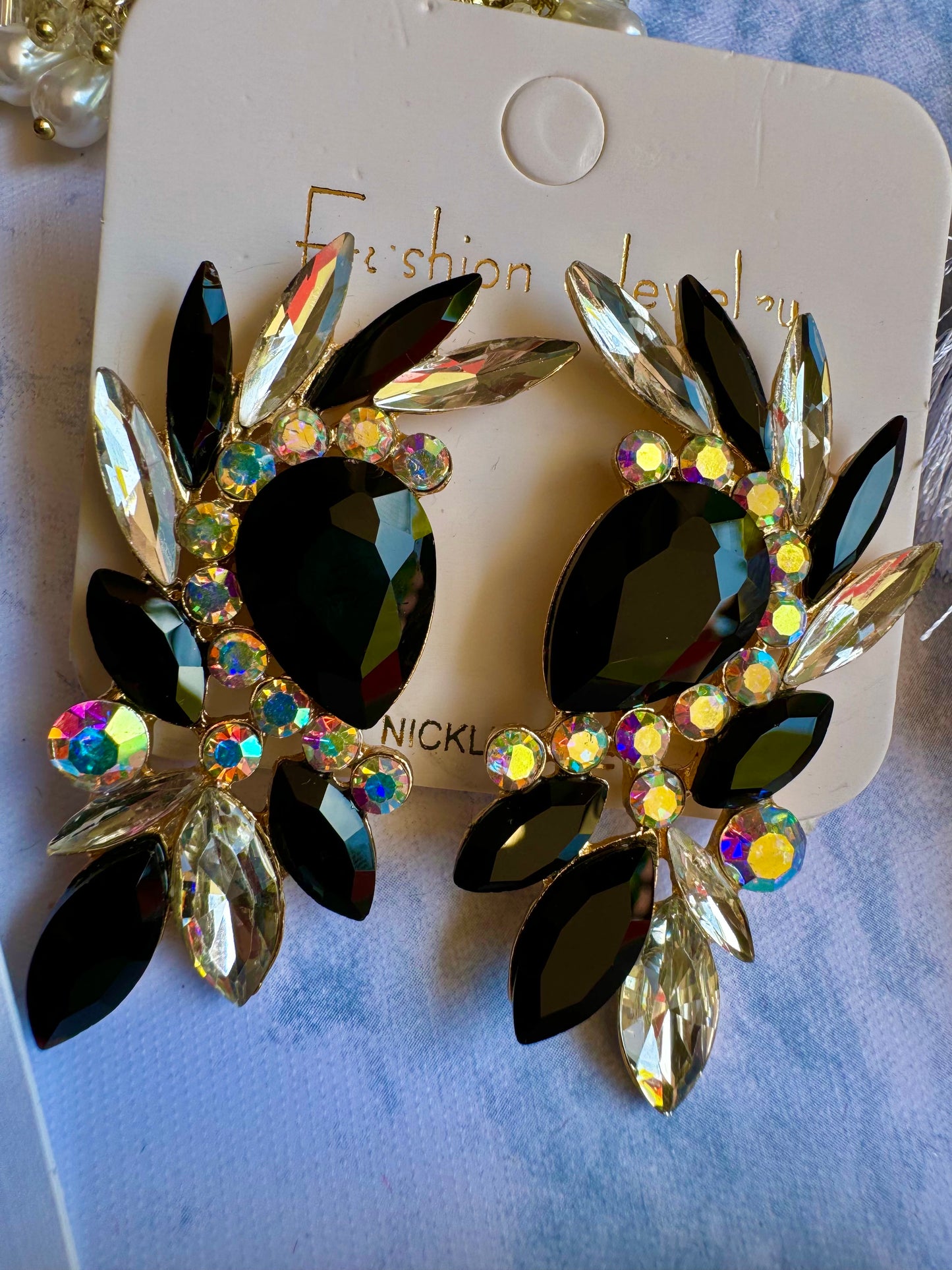 E1700 Aretes alas incrustación cristal brillante grandes