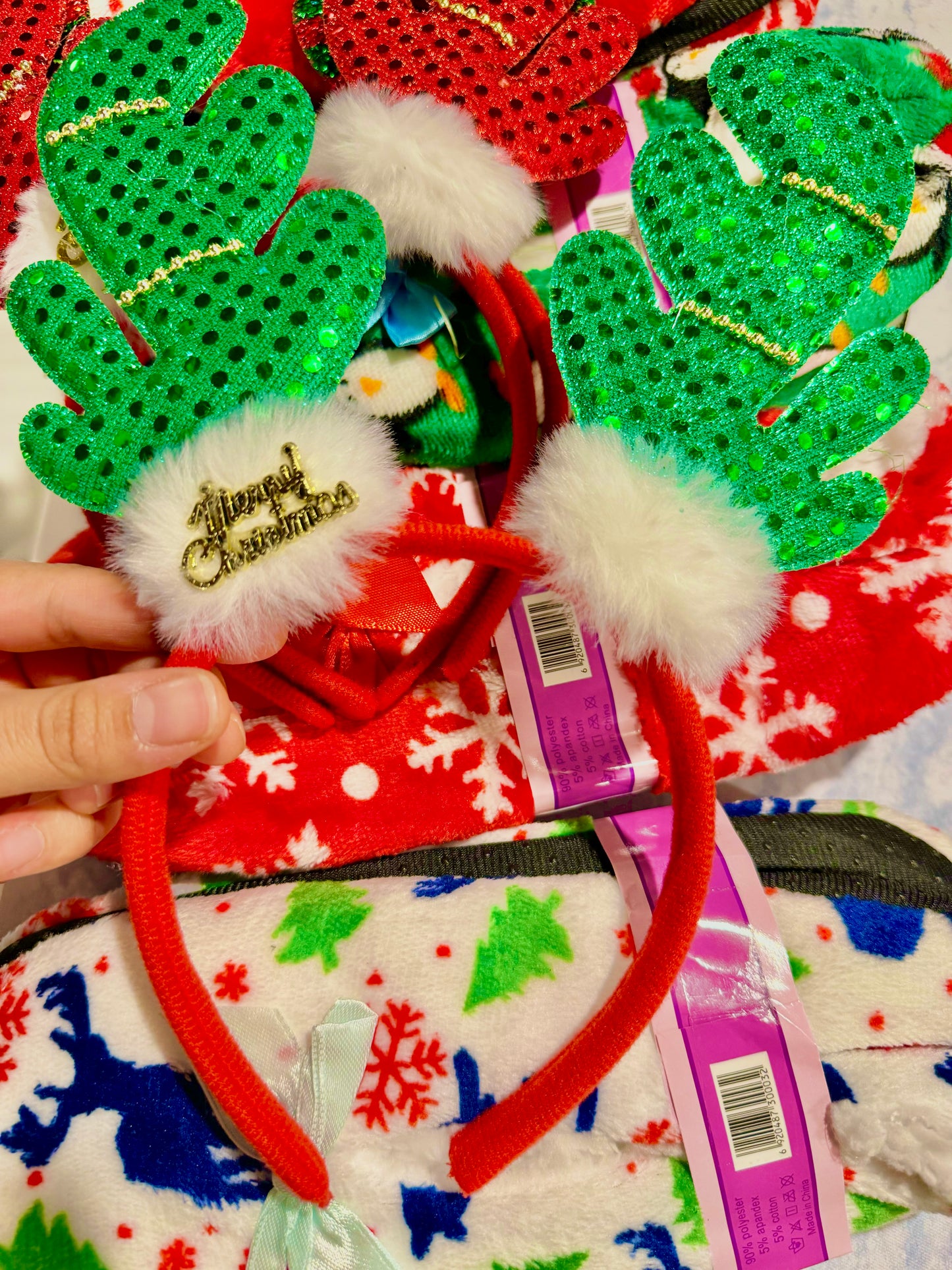 AC153V Diadema cuernos Merry Christmas verde