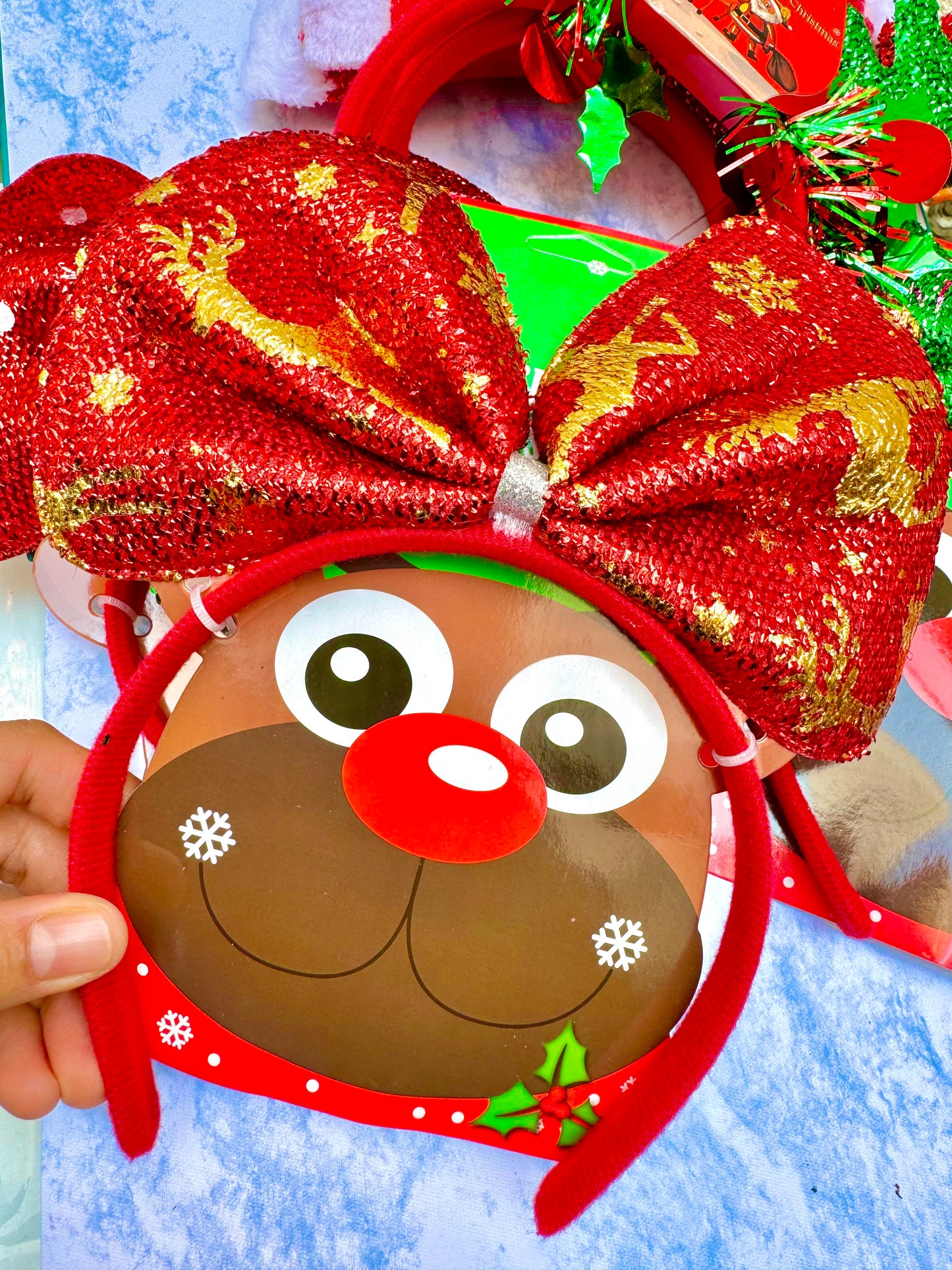 AC158D Diadema navideños moño rojo dorado niña/adulto unitalla