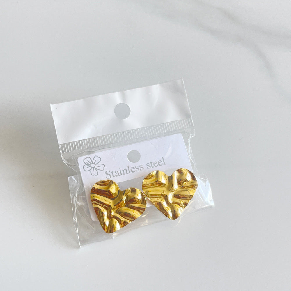E5067 Aretes corazón abstracto dorado acero inoxidable 3cm