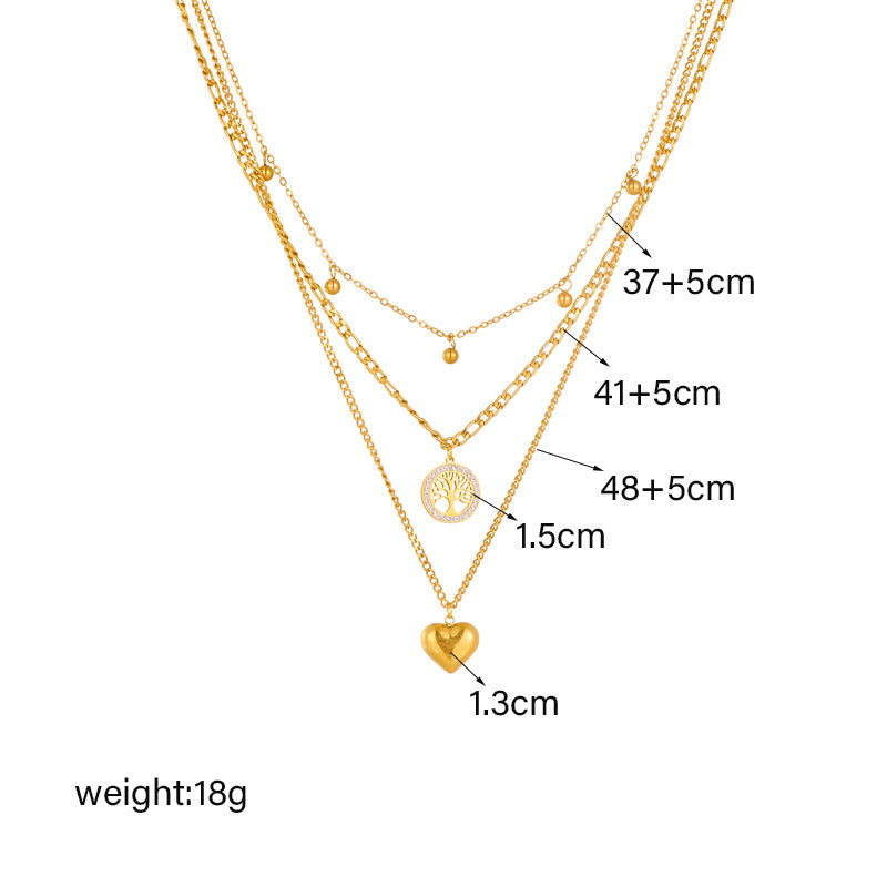C472 Collar corazon arbol de la vida acero de titanio 3 capas