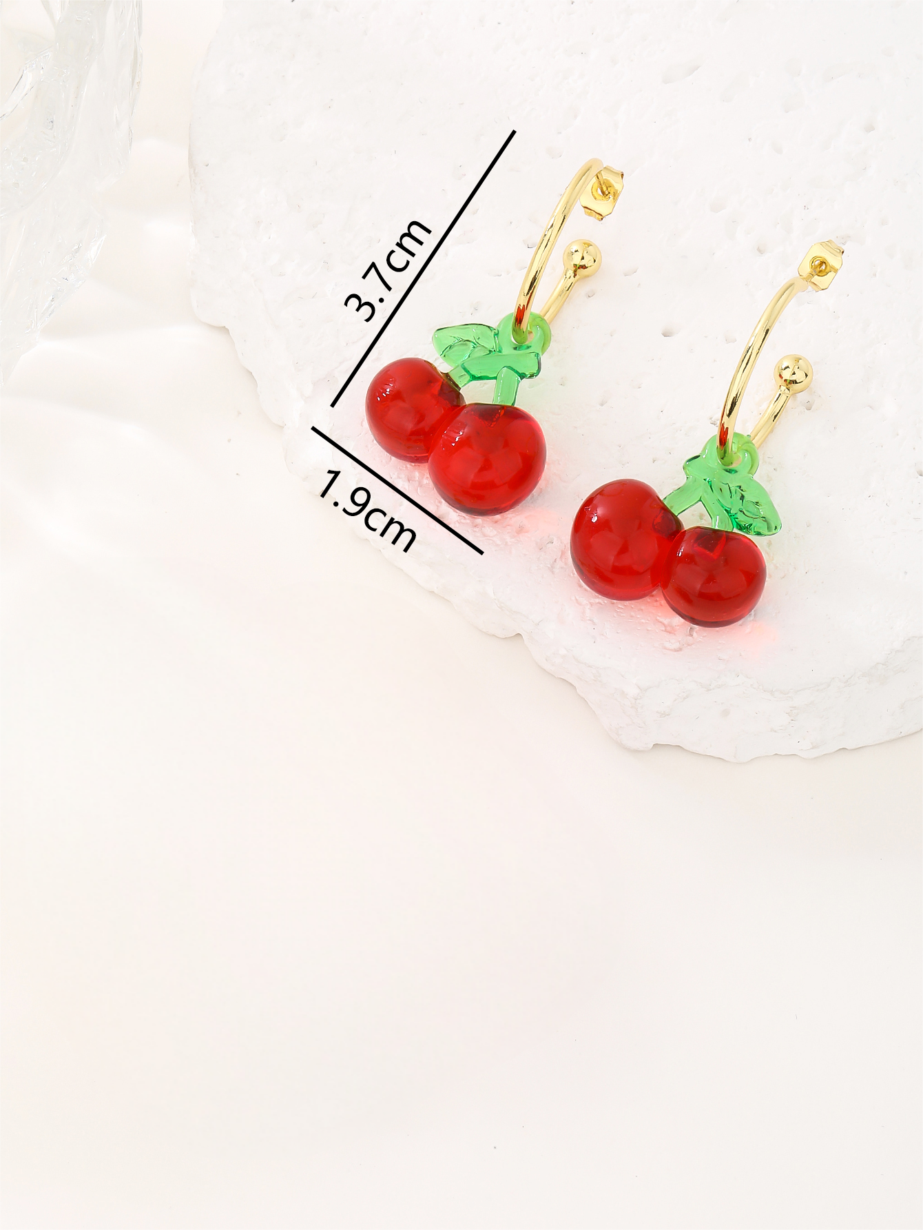 J487 Aretes cerezas resina cobra chapado en oro 18k 3.5cm