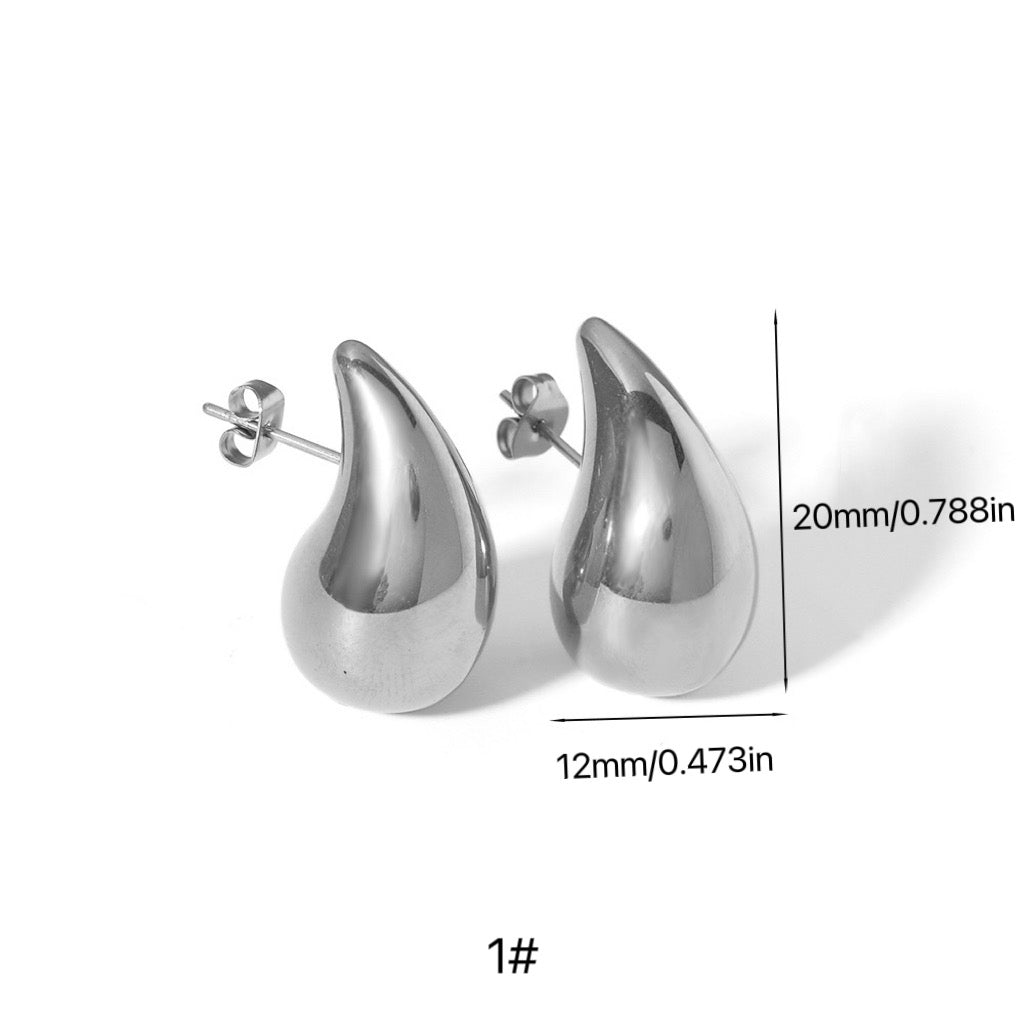 E2657P Aretes gota tipo bottega plateado acero inoxidable chapado en oro 18k 2cm