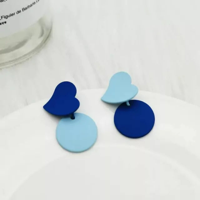 Aretes 2549 Corazón Azul Asimetricos