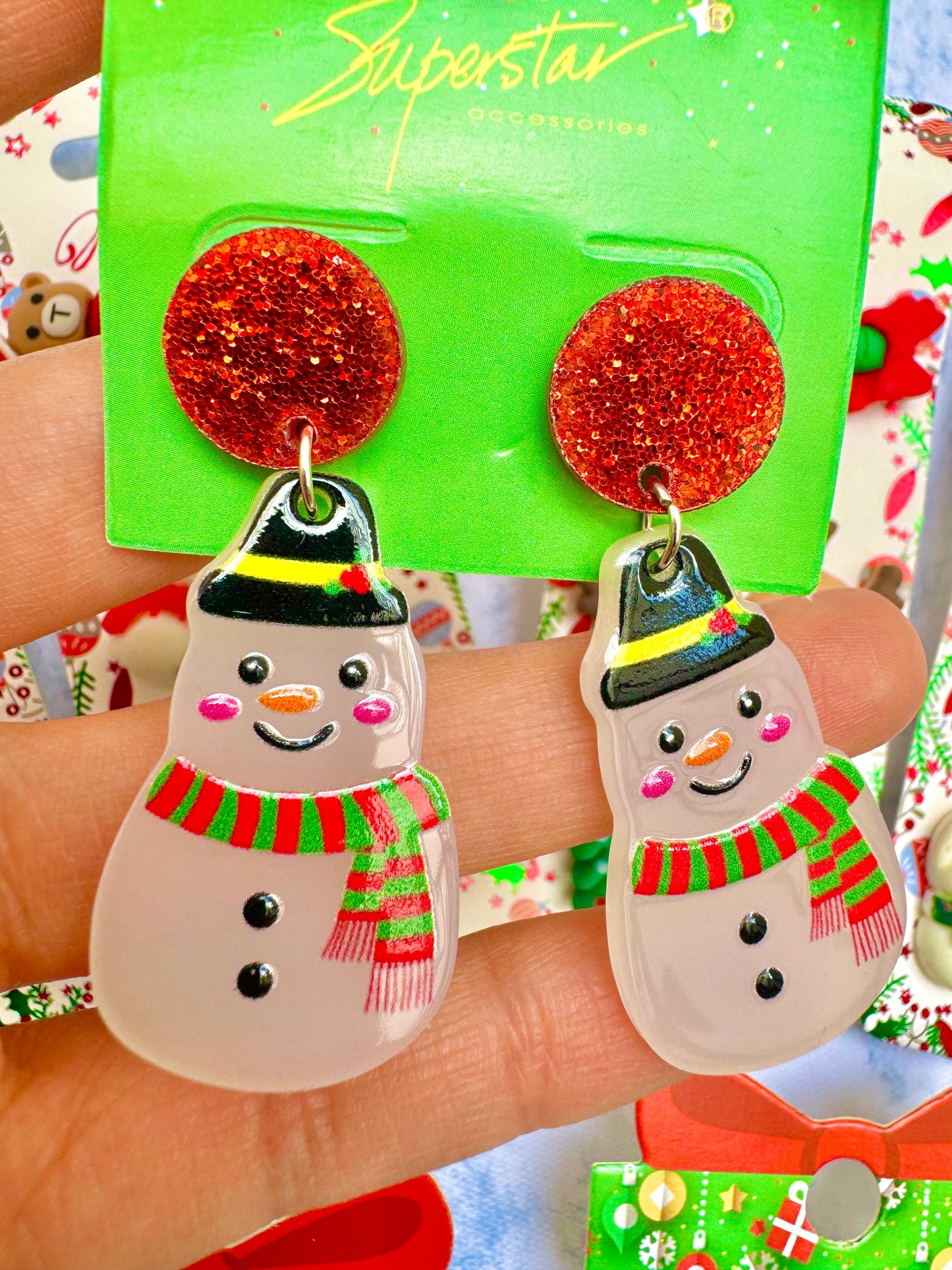 E1884M Aretes Navidad muñeco de nieve acrílico ligeros 5cm