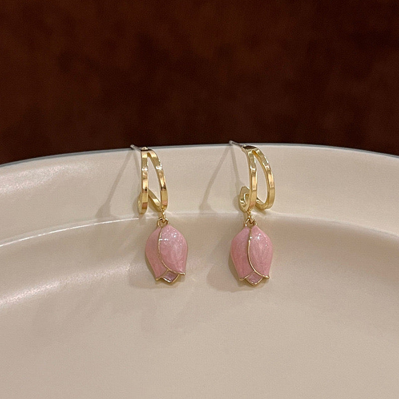 E3590 Aretes tulipán rosa aleacion 2.5cm