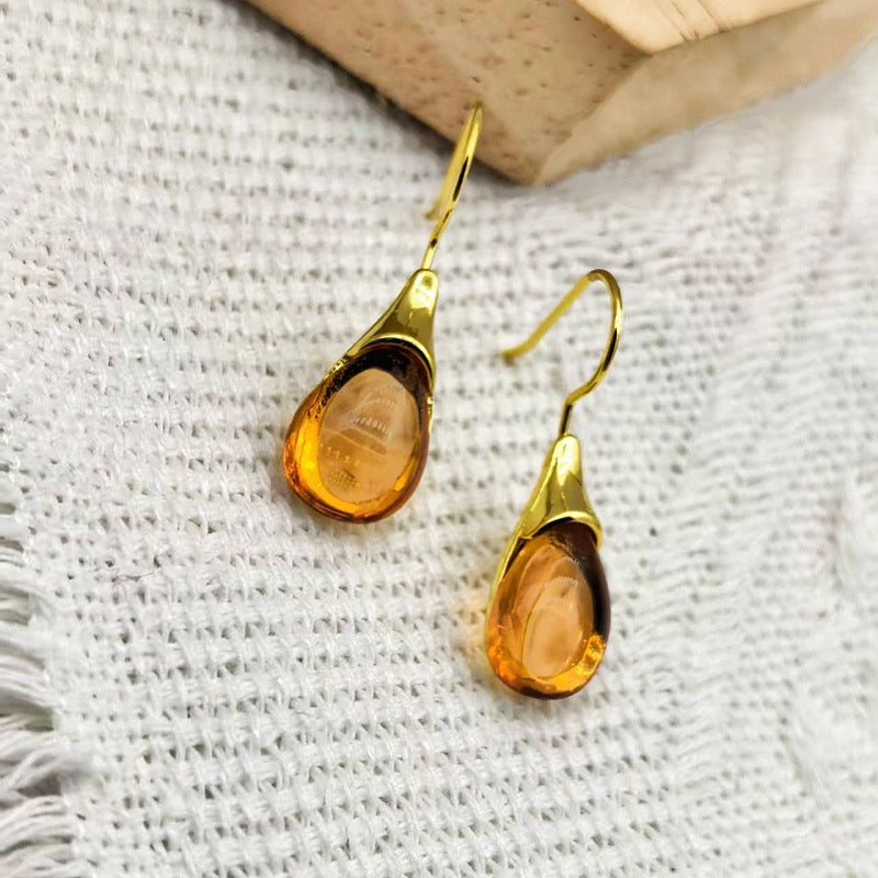 E3874A aretes gota piedra ojo de gato 3.5cm