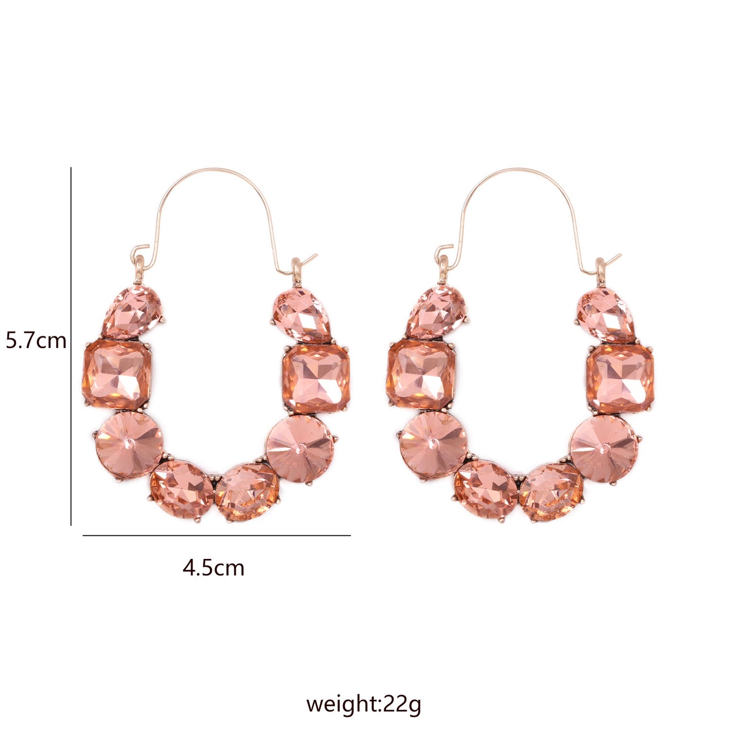 E475R Arracada incrustacion cristal rosa 5.7cm