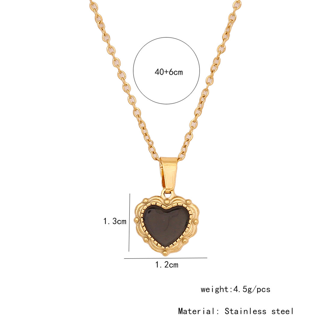C334 Coñlar corazon negro acero inoxidable largo 24.5cm dije 1cm