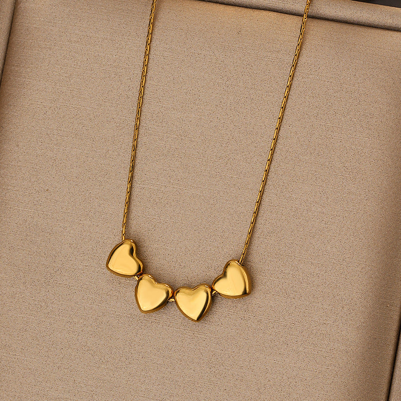 C307 Collar corazones acero inoxidable chapado en oro 18K largo 25.5cm
