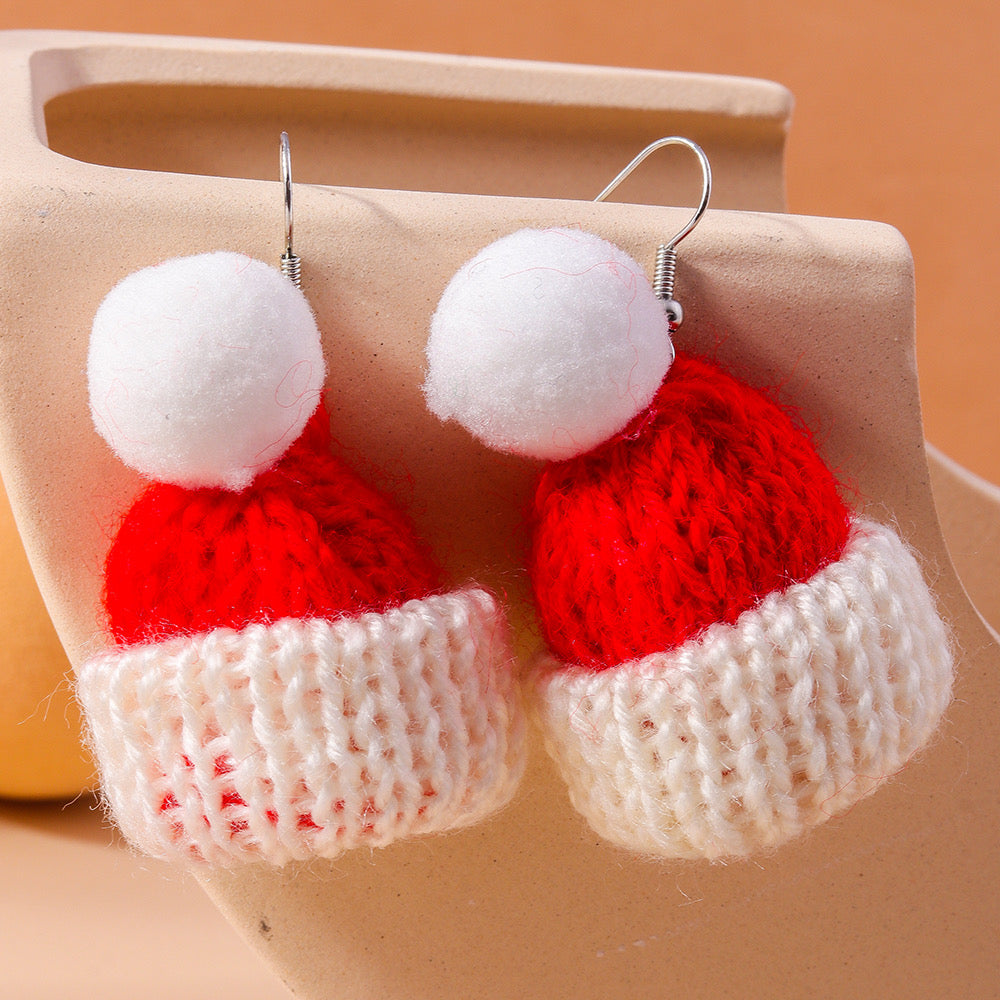E1897 Aretes gorro Navidad tela algodon