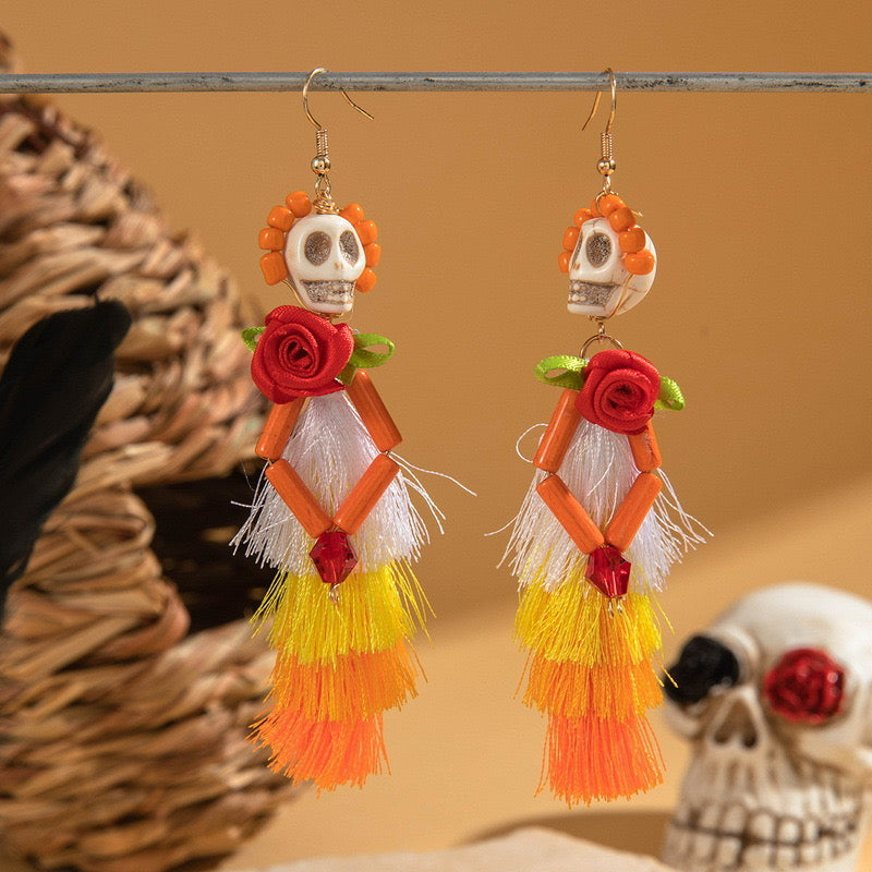 E3767 Aretes catrina día de muertos Halloween 10cm resina