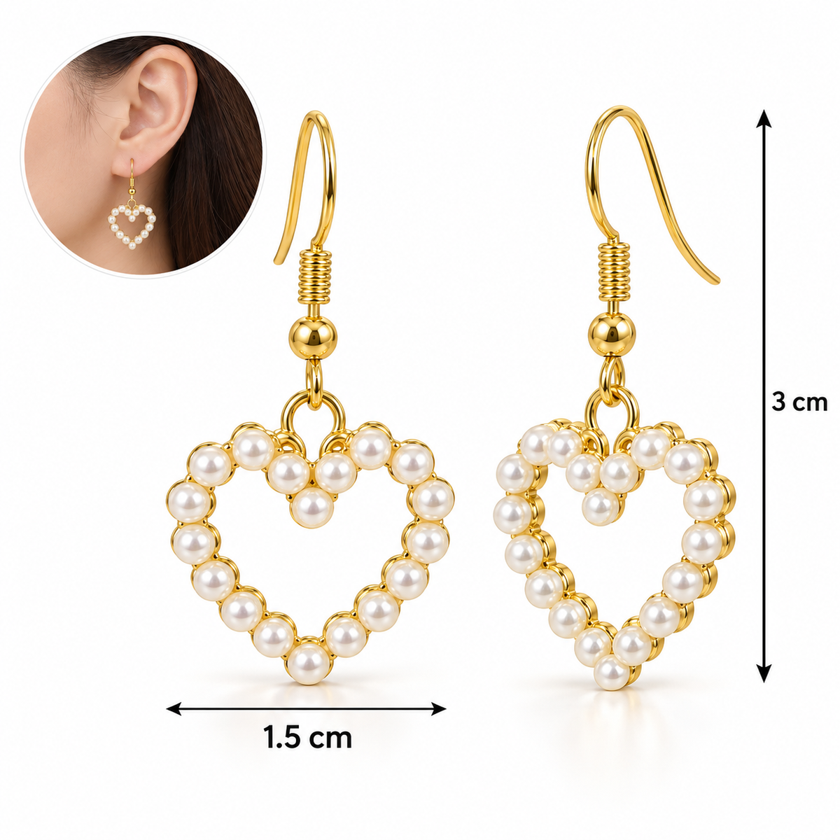 E7564 Aretes en forma de corazon con perla aleacion