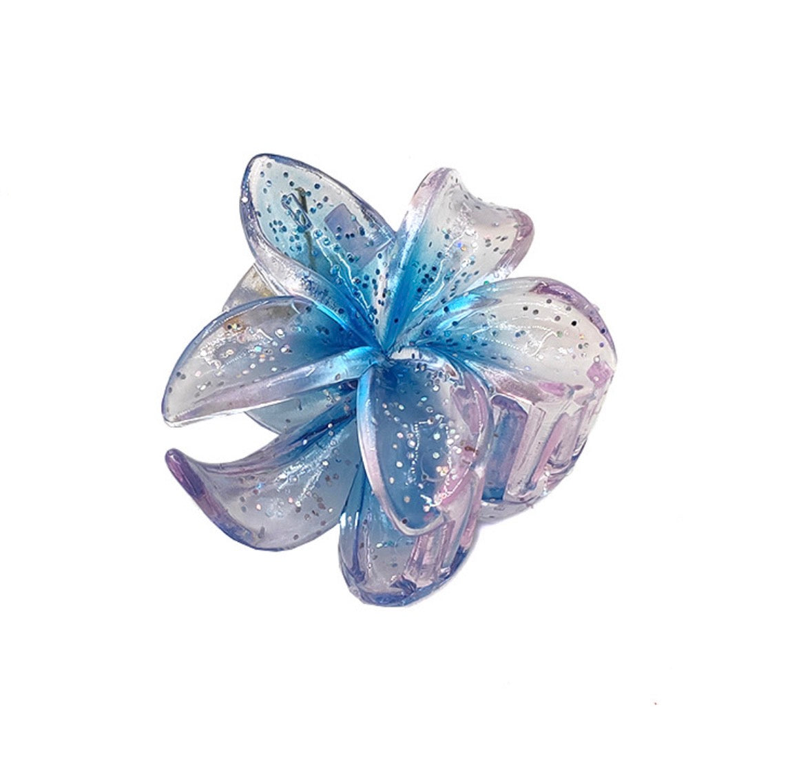 SY06 Pinza para el cabello flor azul transparente plástico 4.5cm