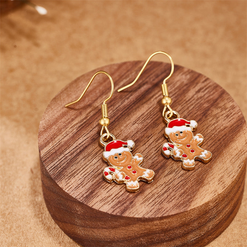 E1929 Aretes galleta gengibre metal esmaltado gancho 3.8cm