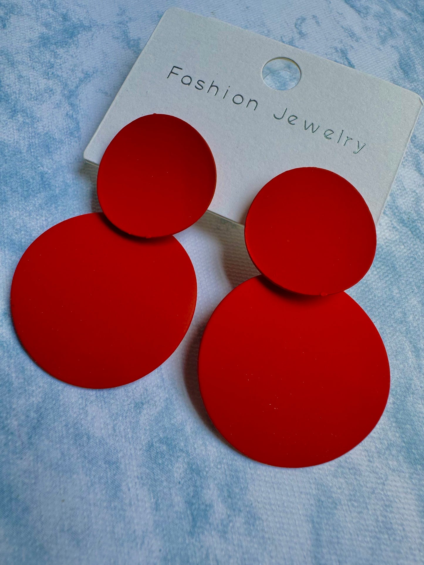 E1572 Aretes círculos rojos metal esmaltado 4.5cm