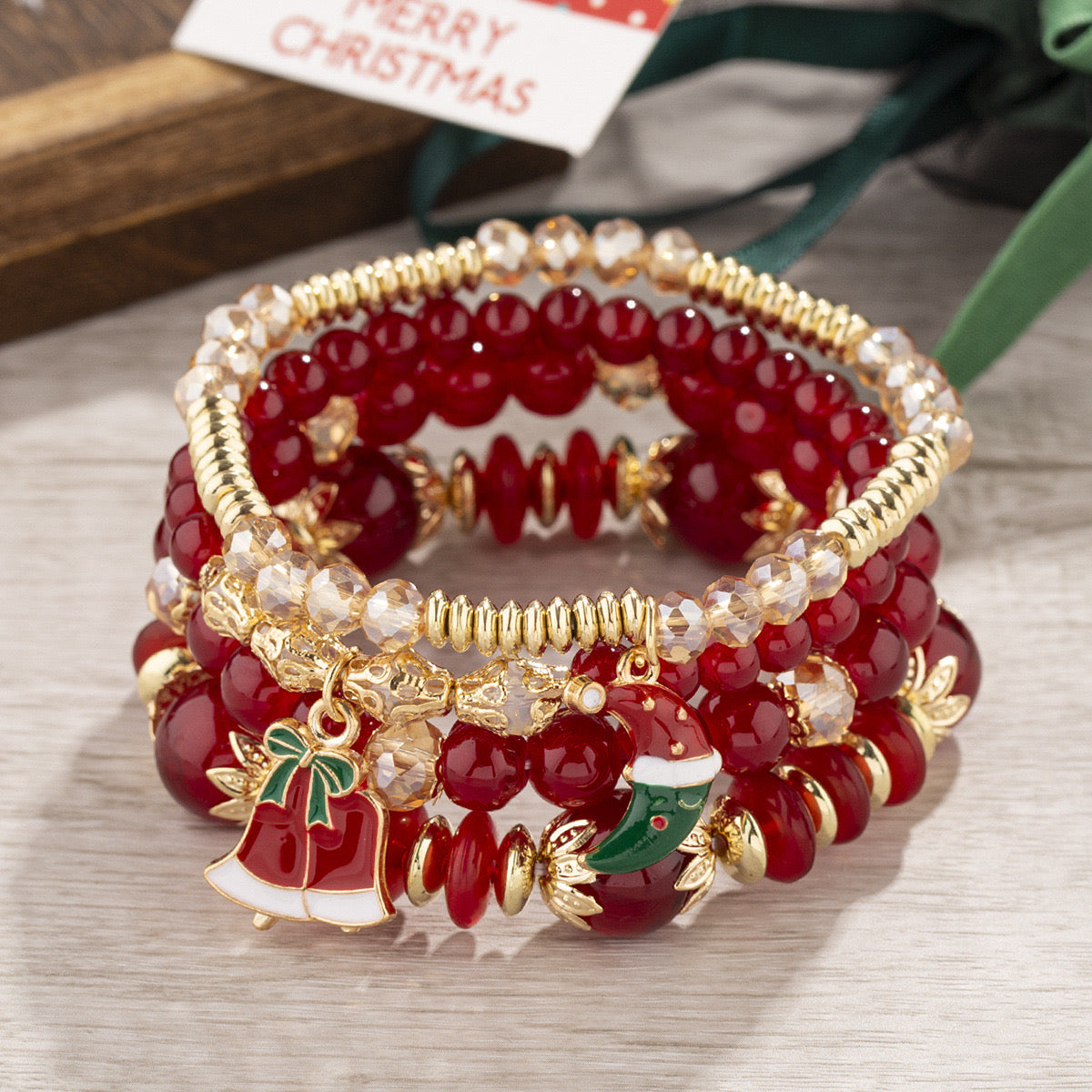 B507 Conjunto de pulseras navideñas elásticas