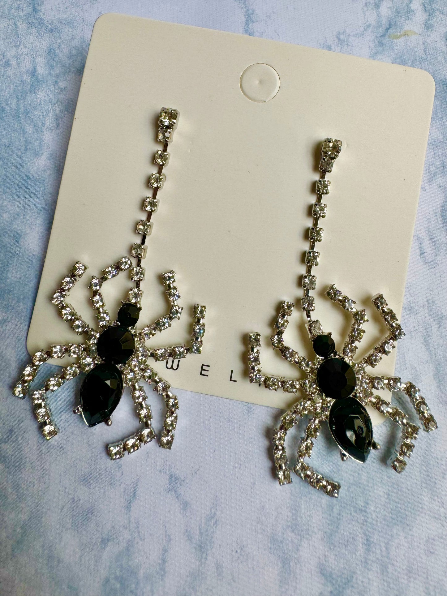 E517 Aretes araña embutido diamante cristal colgante 6.5cm