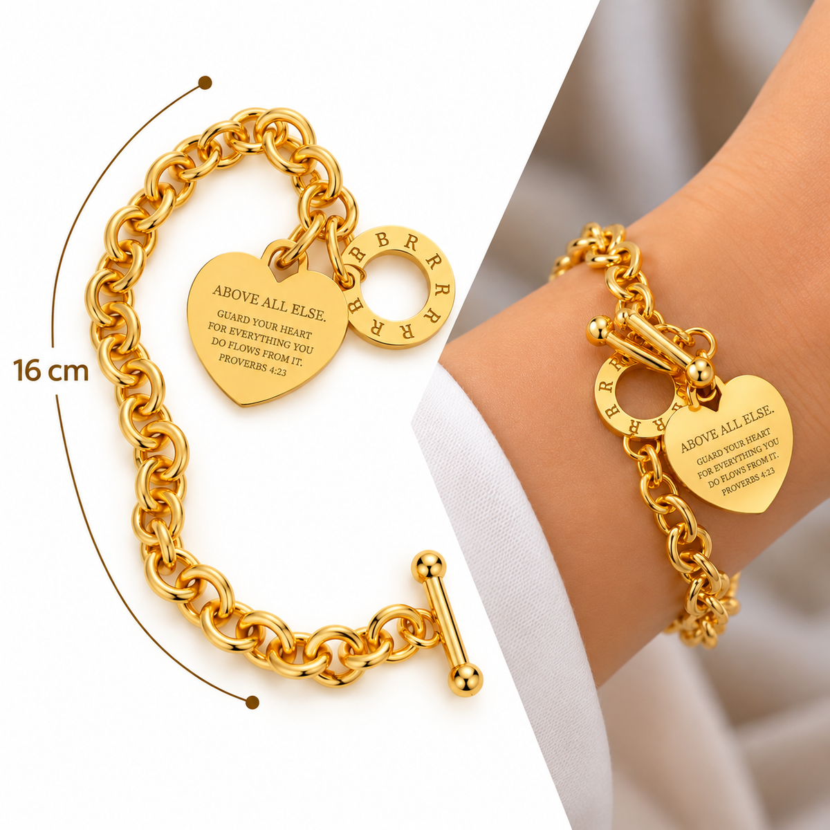 B548 Pulsera de acero de titanio corazon y cierre OT