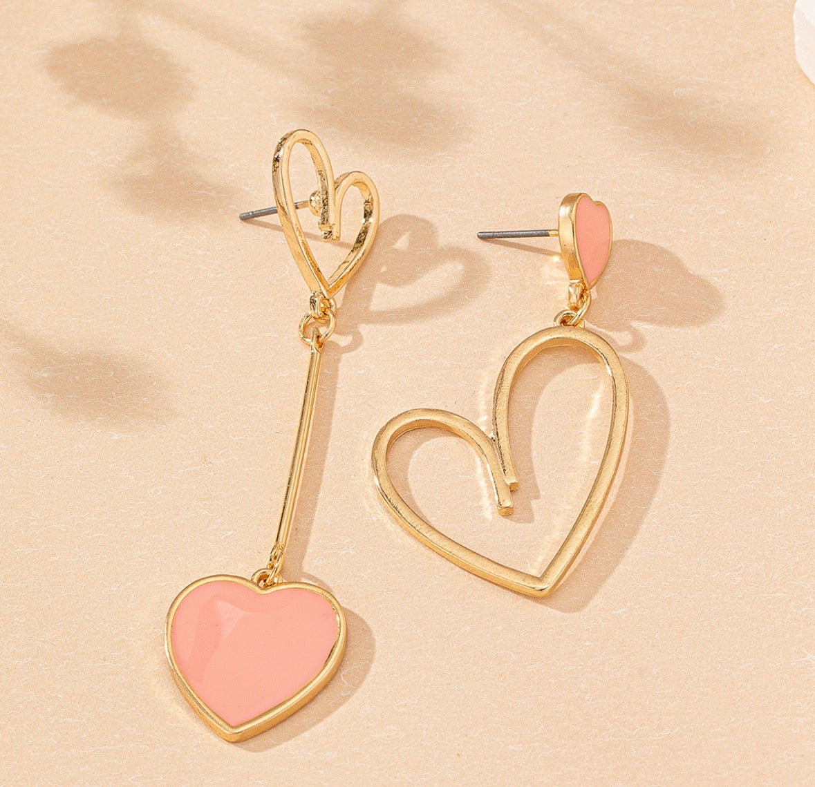 E5097 Aretes asimétricos corazón dorado y rosa aleacion 5cm