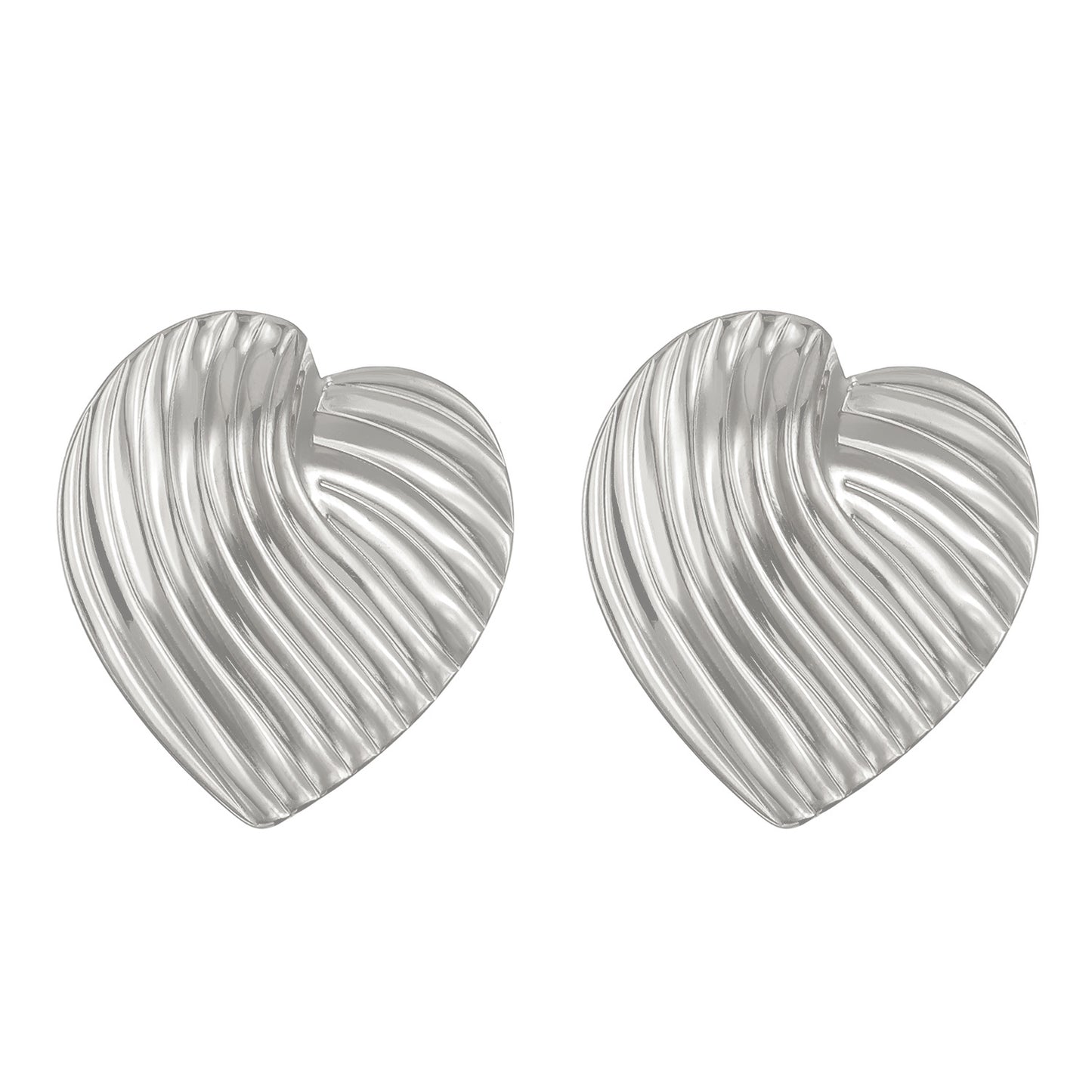 E3470P Aretes corazon plateado acero de titanio 3cm