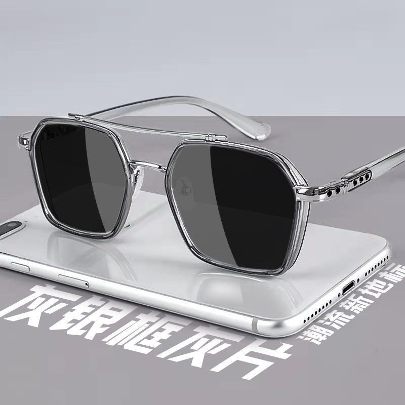 L180P Lentes caballero plata cristal negro proteccion uv400 poligono fotograma