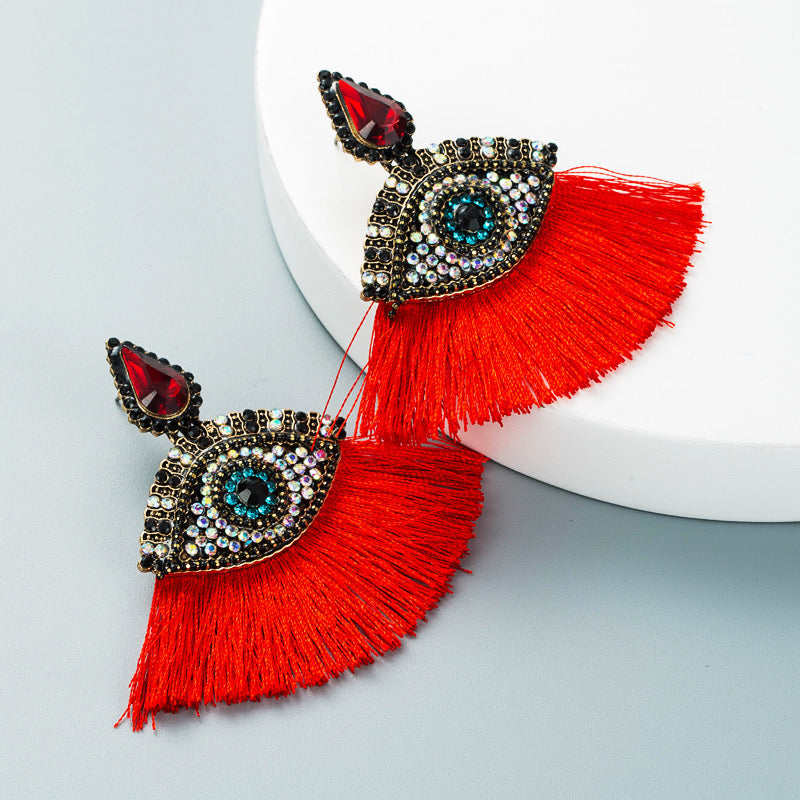 E7325R Aretes ojo cristal barbilla elegante de fiesta 6cm