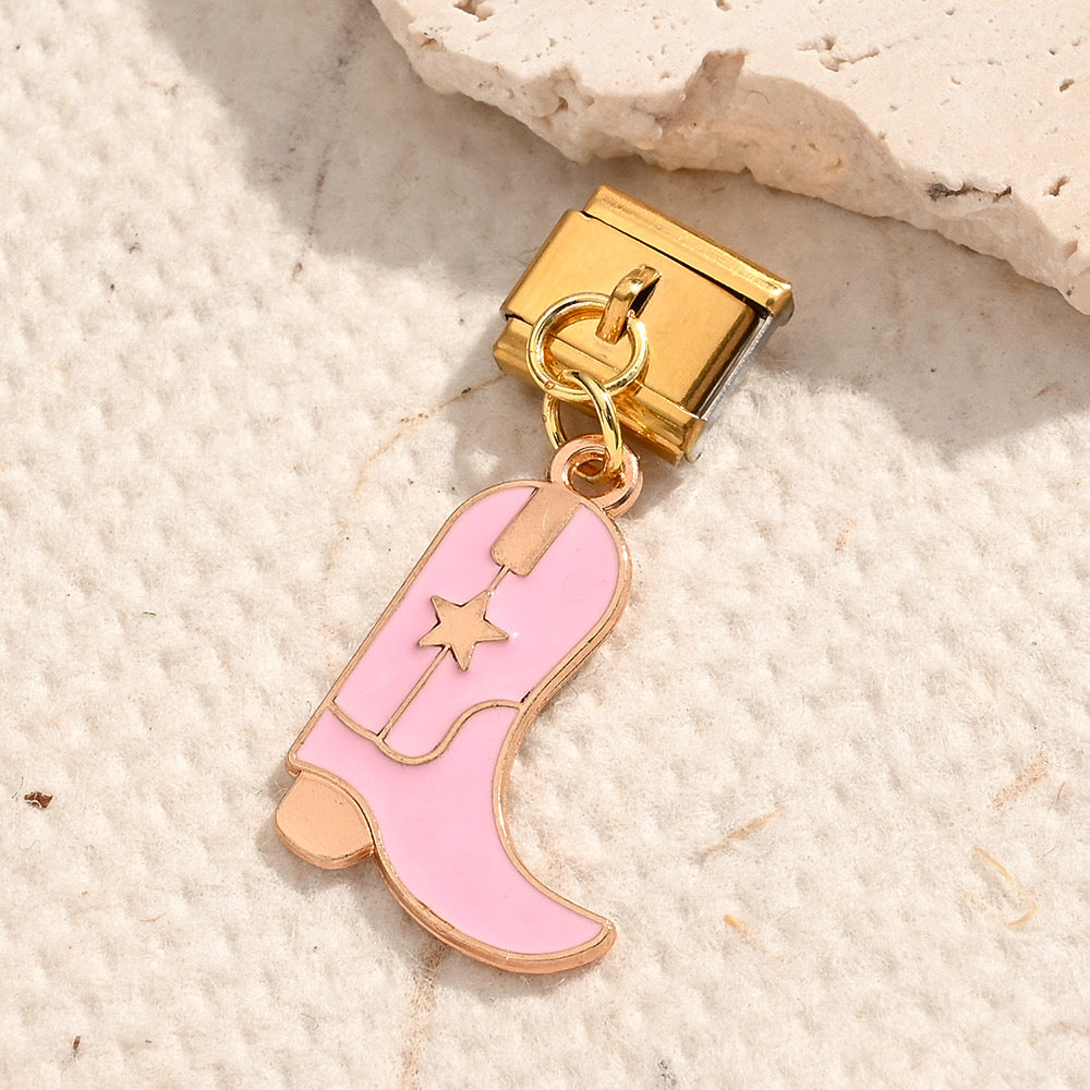 B580 Dije para pulsera italiana bota rosa acero inoxidable 4cm