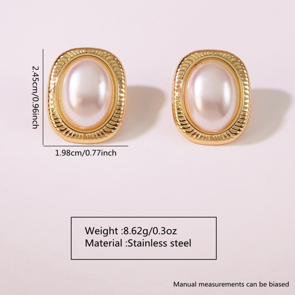 E2506 Aretes perla acero inoxidable 2.5cm