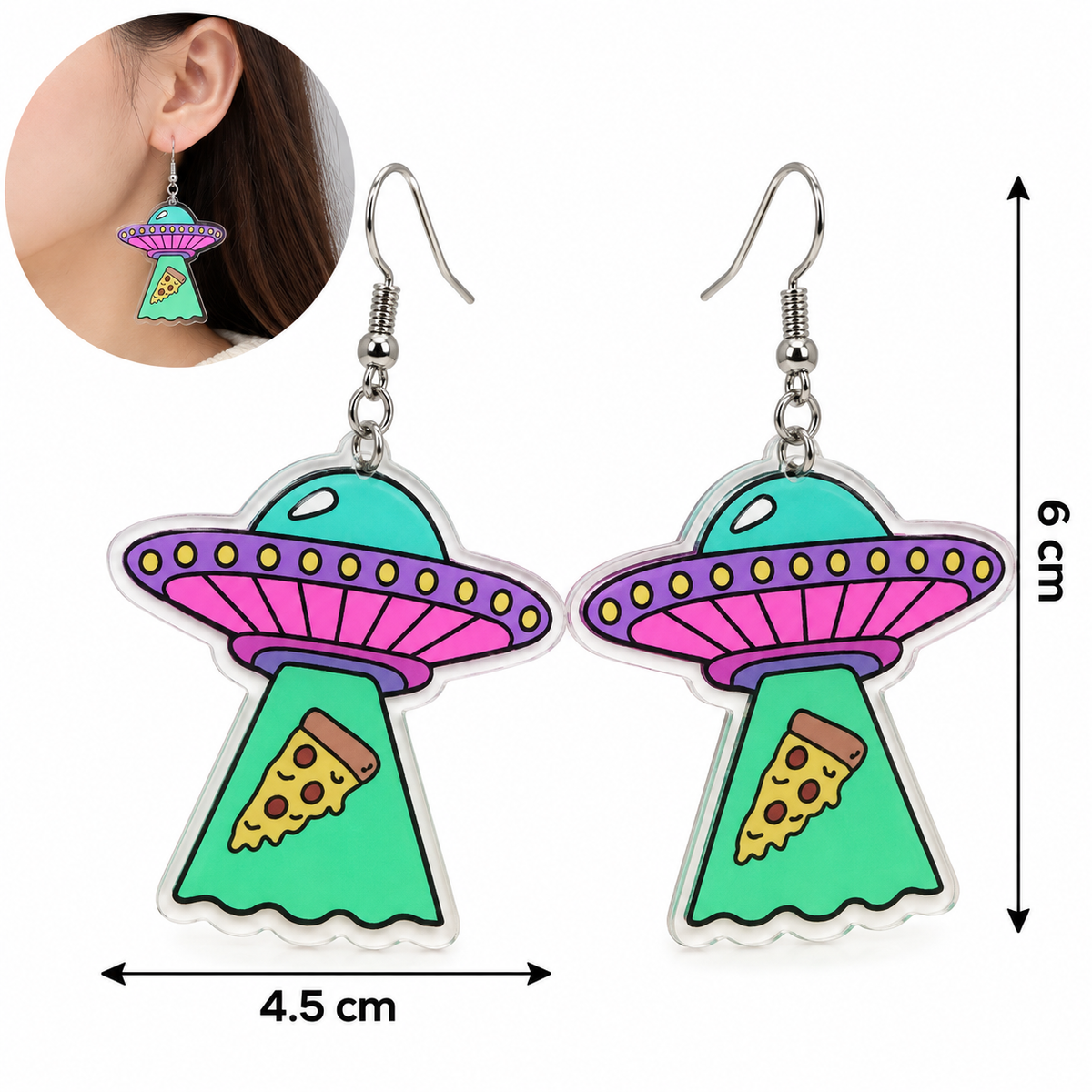 E7560 Aretes acrilico platillo volador aleacion