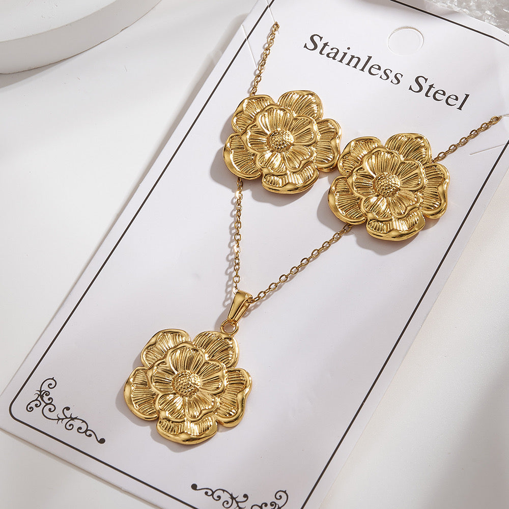 C1612 Conjunto collar aretes acero inoxidable 304 chapado en oro 18k collar 20cm aretes 2cm