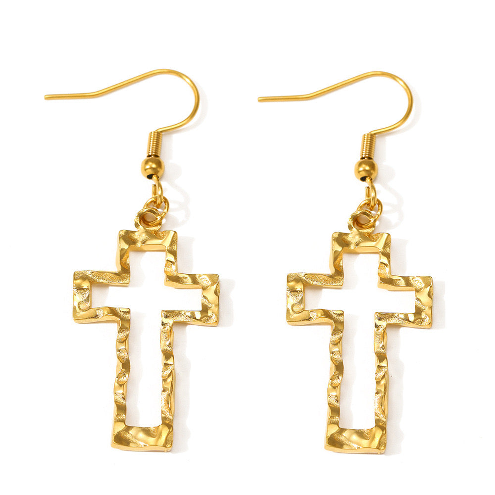 J406 Aretes cruz acero inoxidable 5cm