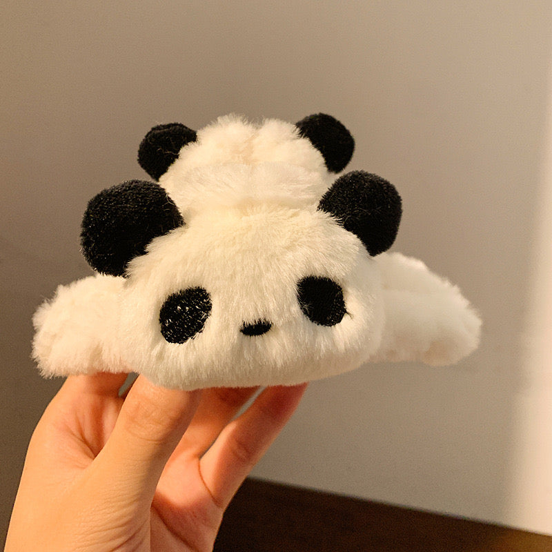 ACS31 pinza para el cabello tela algodon panda medida aproximada 11 cm de ancho × 6 cm de alto