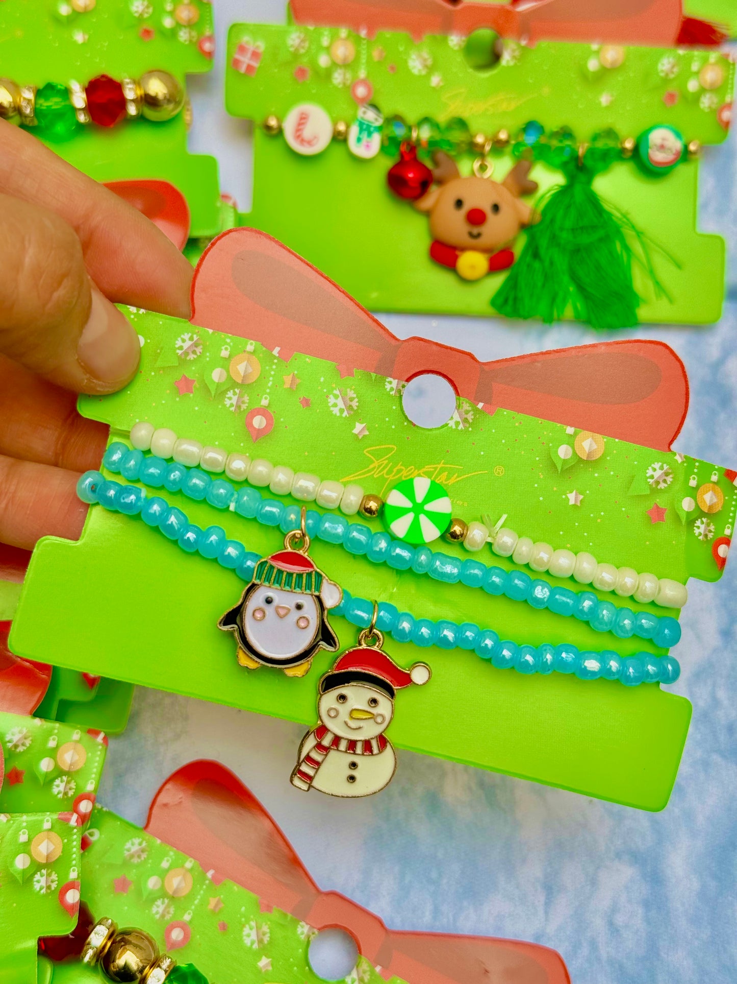 B137M Set pulseras Navidad muñeco nieve chaquira