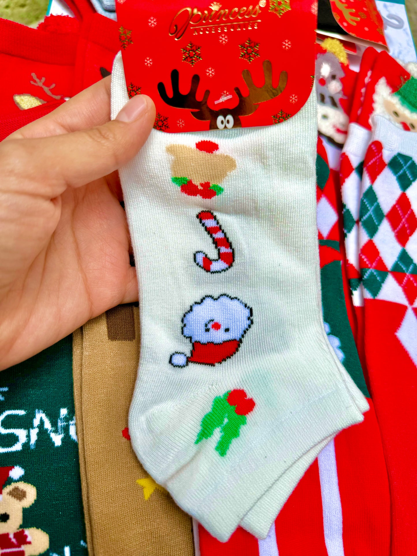 1 par calceta navidad corta unitalla adulto algodón blanca