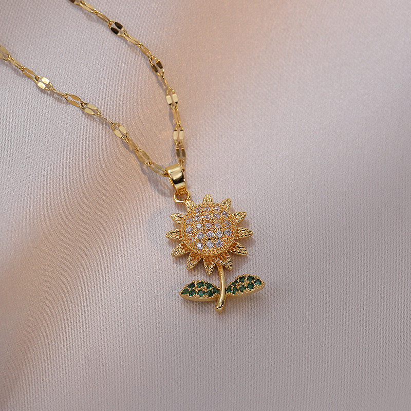 C756 Collar girasol acero titanio 22cm largo 2cm dije