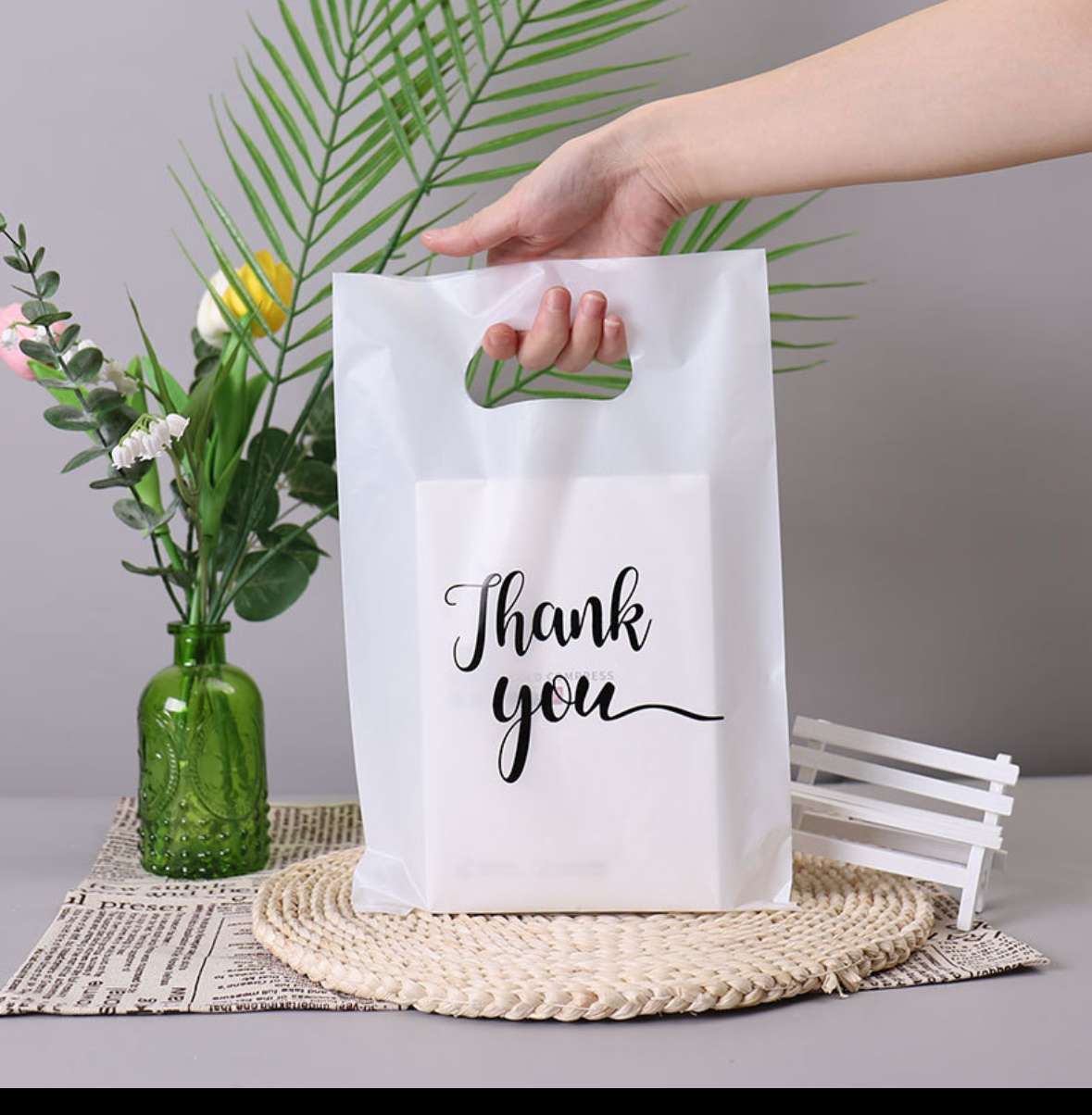 D43 Bolsa de agradecimiento blanca 35x25 cm INCLUYE 100 PIEZAS