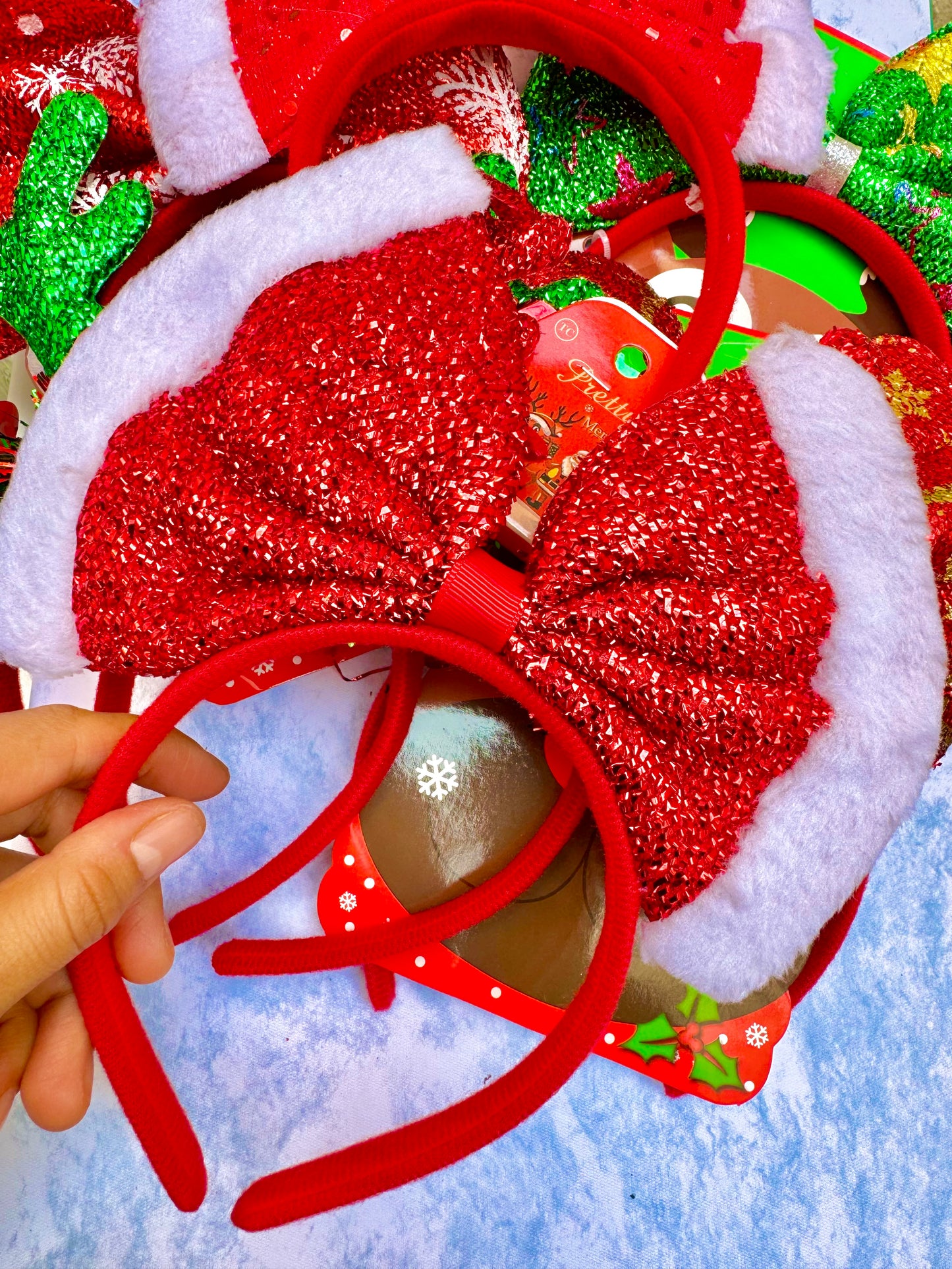 AC160 Diadema navideños moño rojo brillante niña/adulto unitalla