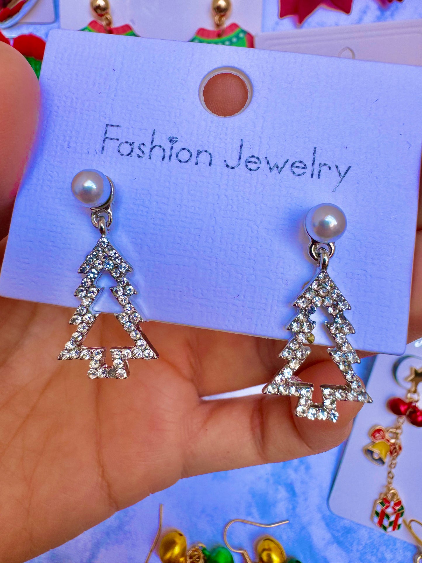 E1914 Aretes arbol Navidad zirconia perla poste de plata 2.5cm