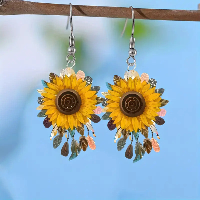 E4677 Aretes girasol acrilico 4cm