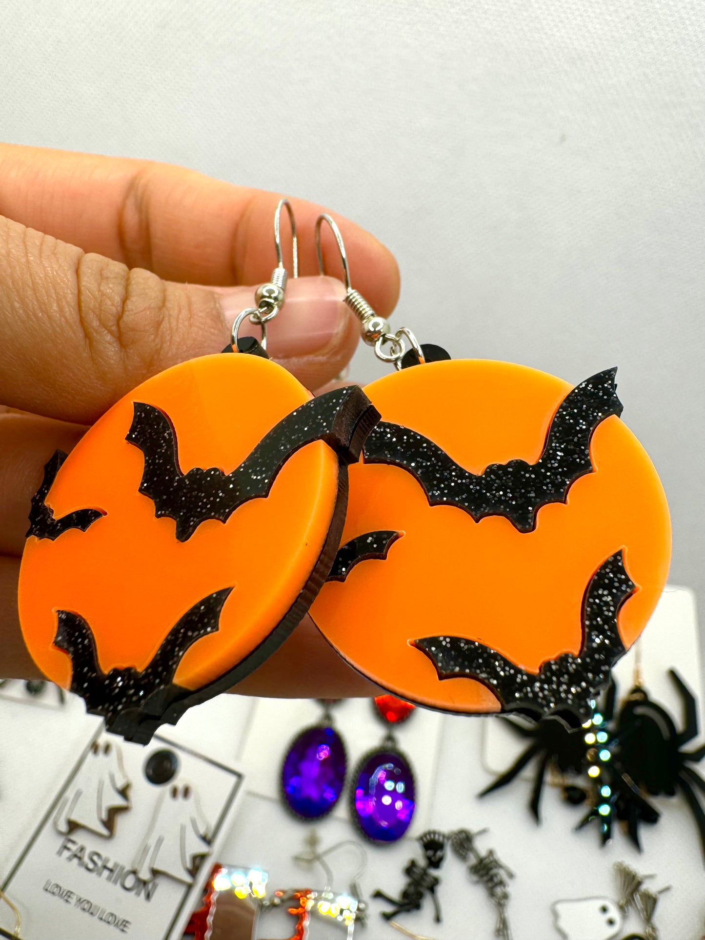 E563 Aretes Círculo Murciélagos Halloween