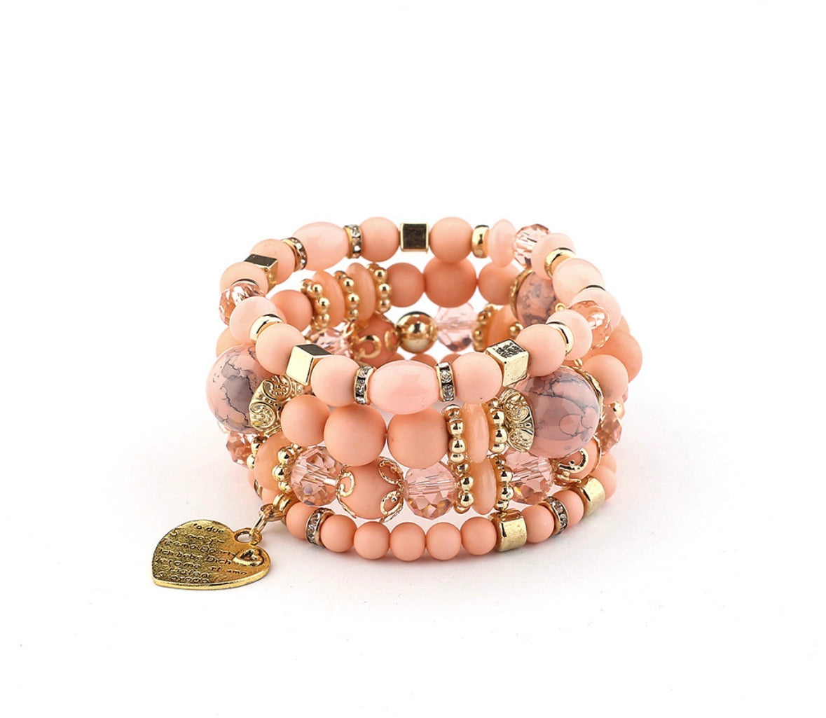 B675 Conjunto de pulsera naranja claro cuencas elastica