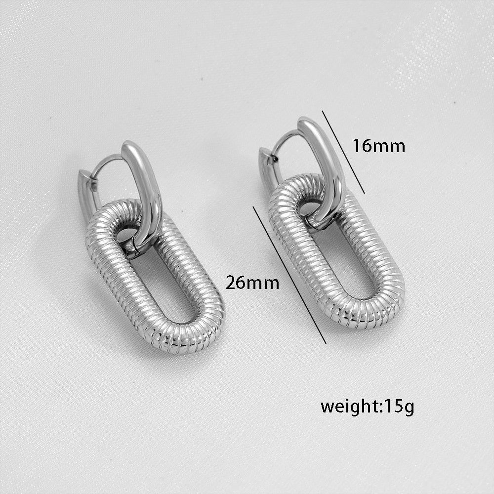 E3462 Aretes cadena plateada 3.5cm acero inoxidable chapado en oro de 18k