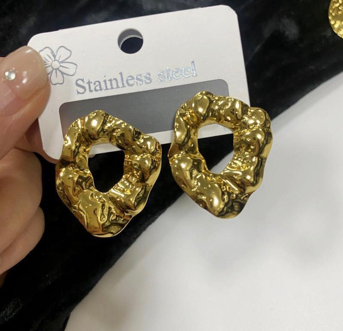 E5119 Aretes círculo abstracto dorado acero inoxidable 4cm