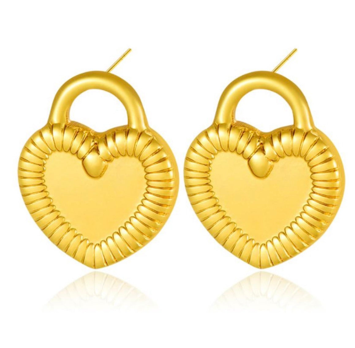 E5473 Aretes candado corazón dorado acero inoxidable 2cm